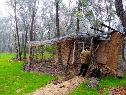 Cade working on the floor of the Chook Palace